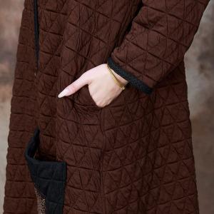 Dark Coffee Patchwork Cotton-Padded Coat