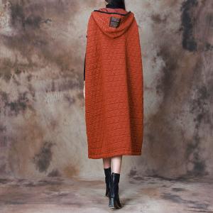 Ethnic Pocket Quilted Hooded Dress Orange Quilted Cocoon Dress