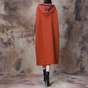 Ethnic Pocket Quilted Hooded Dress Orange Quilted Cocoon Dress