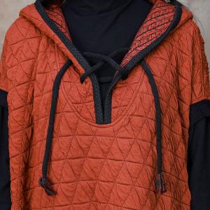 Ethnic Pocket Quilted Hooded Dress Orange Quilted Cocoon Dress