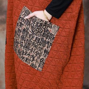 Ethnic Pocket Quilted Hooded Dress Orange Quilted Cocoon Dress