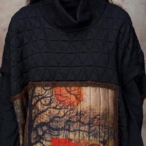 Painted Patchwork Black Quilted Turtleneck Dress