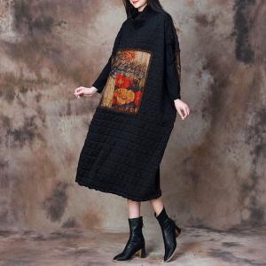 Painted Patchwork Black Quilted Turtleneck Dress