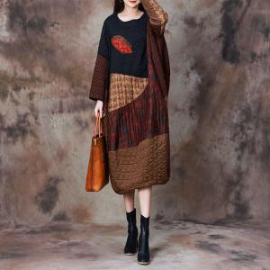 Contrast Color Ethnic Patchwork Caftan Dress