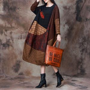 Contrast Color Ethnic Patchwork Caftan Dress