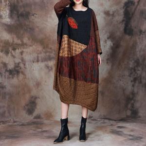 Contrast Color Ethnic Patchwork Caftan Dress