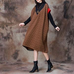 Front and Back V-Neck Tied Cocoon Sweater Dress