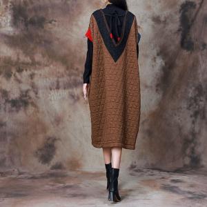 Front and Back V-Neck Tied Cocoon Sweater Dress