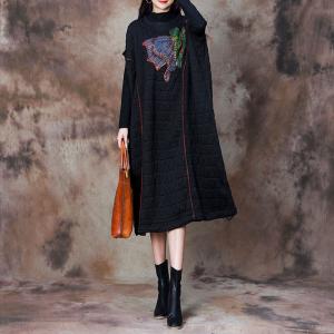 Stereo Lotus Patchwork Quilted Black Caftan