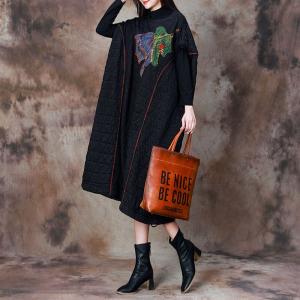Stereo Lotus Patchwork Quilted Black Caftan
