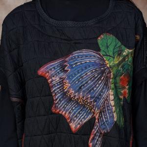 Stereo Lotus Patchwork Quilted Black Caftan