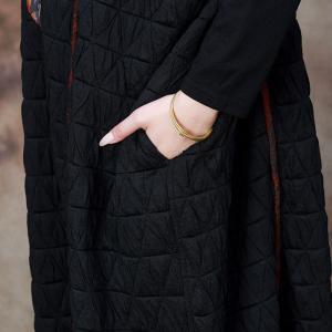 Stereo Lotus Patchwork Quilted Black Caftan