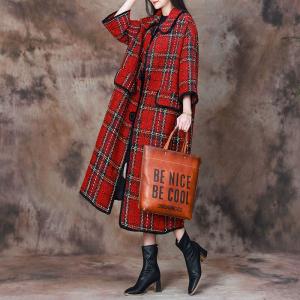 Big Buttons Wool Red Gingham Coat