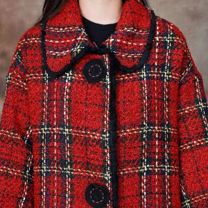 Big Buttons Wool Red Gingham Coat