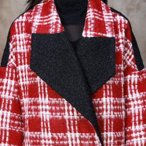 Wide Lapel Wool Tied Red Tartan Coat