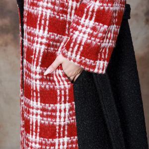 Wide Lapel Wool Tied Red Tartan Coat