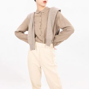 Casual Cotton Long Sleeves Peter Pan Collar Shirt