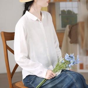 Casual Cotton Long Sleeves Peter Pan Collar Shirt