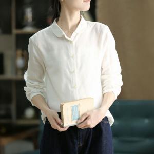 Casual Cotton Long Sleeves Peter Pan Collar Shirt