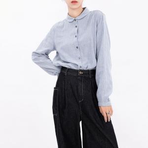 Casual Cotton Long Sleeves Peter Pan Collar Shirt