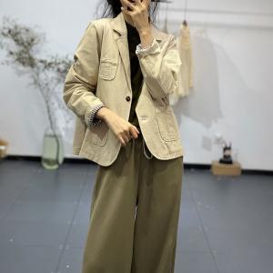 Tailored Collar Cotton Oversized Blazer for Women