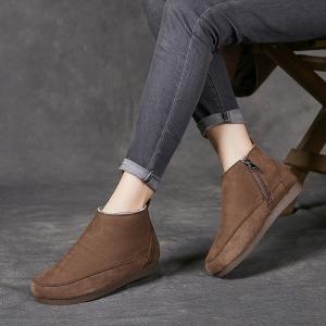 Side Zips Winter Leather Fleeced Ankle Boots