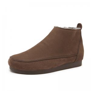 Side Zips Winter Leather Fleeced Ankle Boots