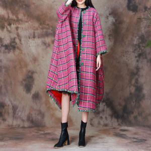 Green Fringed Edges Pink Gingham Walker Coat