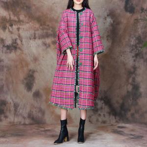 Green Fringed Edges Pink Gingham Walker Coat