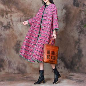 Green Fringed Edges Pink Gingham Walker Coat