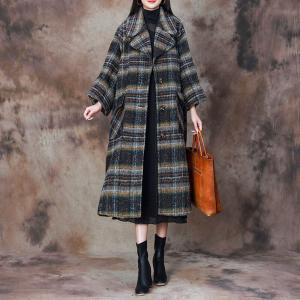 Coffee and Green Tartan Tailored Collar Overcoat