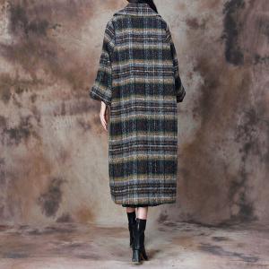 Coffee and Green Tartan Tailored Collar Overcoat