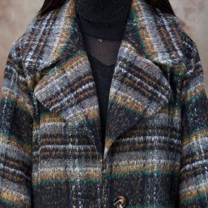 Coffee and Green Tartan Tailored Collar Overcoat