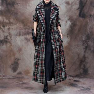 Black and Red Gingham Woolen Wrap Coat