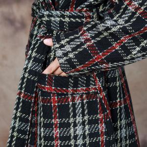 Black and Red Gingham Woolen Wrap Coat