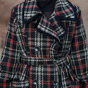 Black and Red Gingham Woolen Wrap Coat