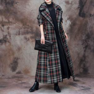 Black and Red Gingham Woolen Wrap Coat