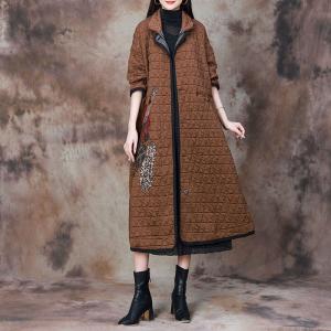 Stand Collar Flowers Patchwork Quilted Coat