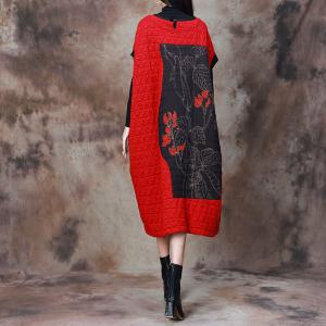 Plum Blossom Cotton Padded Red Sweater Dress