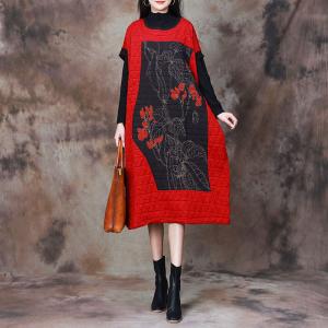 Plum Blossom Cotton Padded Red Sweater Dress