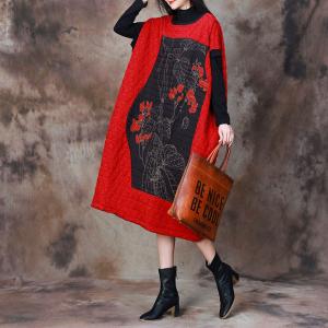 Plum Blossom Cotton Padded Red Sweater Dress