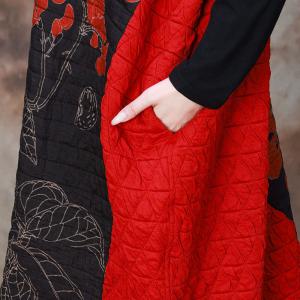 Plum Blossom Cotton Padded Red Sweater Dress