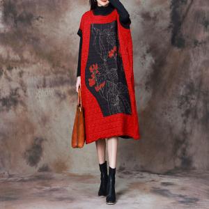 Plum Blossom Cotton Padded Red Sweater Dress