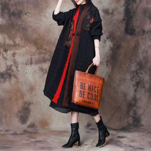 Rose Patchwork Quilted Black Midi Coat