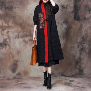 Rose Patchwork Quilted Black Midi Coat