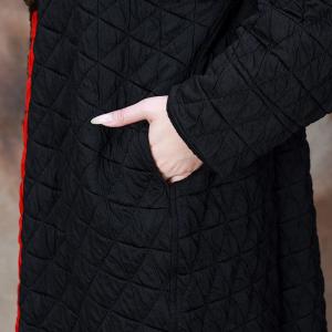 Rose Patchwork Quilted Black Midi Coat
