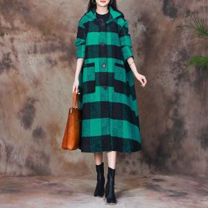 Large Size Wool Tartan Hooded Coat