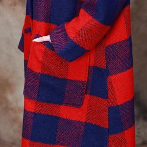 Large Size Wool Tartan Hooded Coat