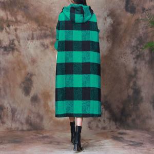 Large Size Wool Tartan Hooded Coat