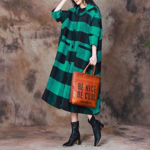 Large Size Wool Tartan Hooded Coat